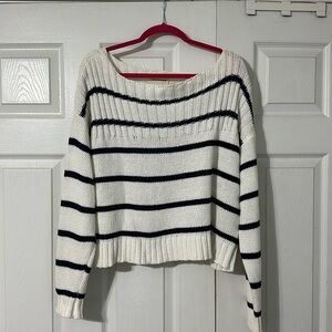 Selling Lucky brand white sweater with navy stripes, size large